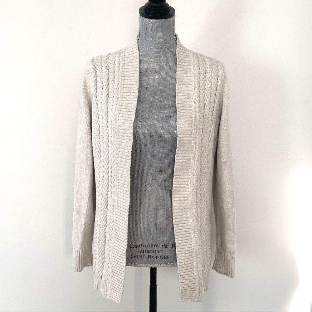 L.L. Bean Cream Cable-Front Open Cardigan Sz M